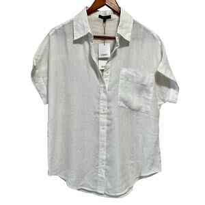 Quince 100% Linen Button Down Shirt Womens Medium White Short Sleeve NWT